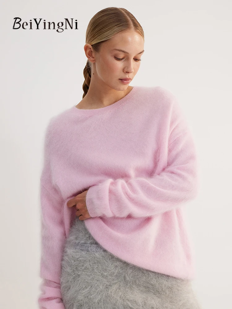 

Beiyingni минималистичный женский свитер, мягкий новый стиль, однотонный женский пуловер для отдыха, осень-зима, белые свитера, вязаный топ