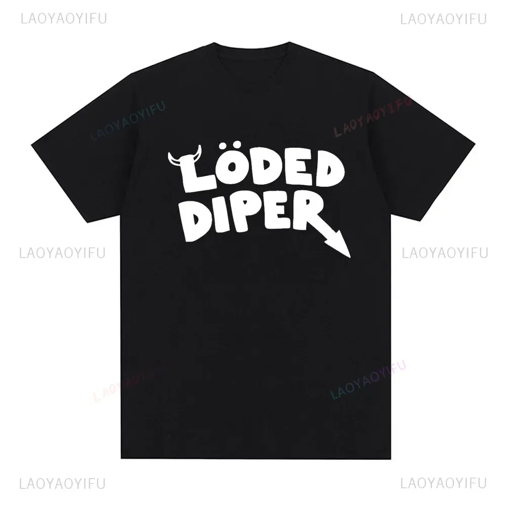 Men's LODED DIPER, Letter Printed T-shirt, Unisex Top Casual Top, Spring/summer Loose Fashion Cotton 0 Neck T-shirt