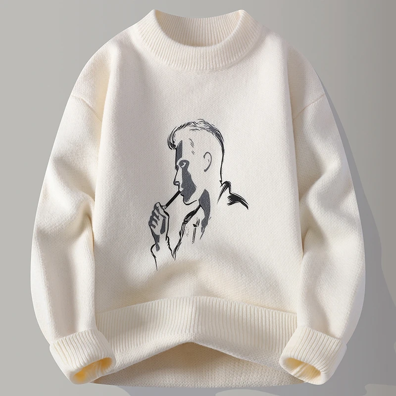 

Loose Fit Men's Knitted Sweater f High Collar Lazy Sle Winter Inner Wear Casual Ci Walk Polyester Fiber Long Sve