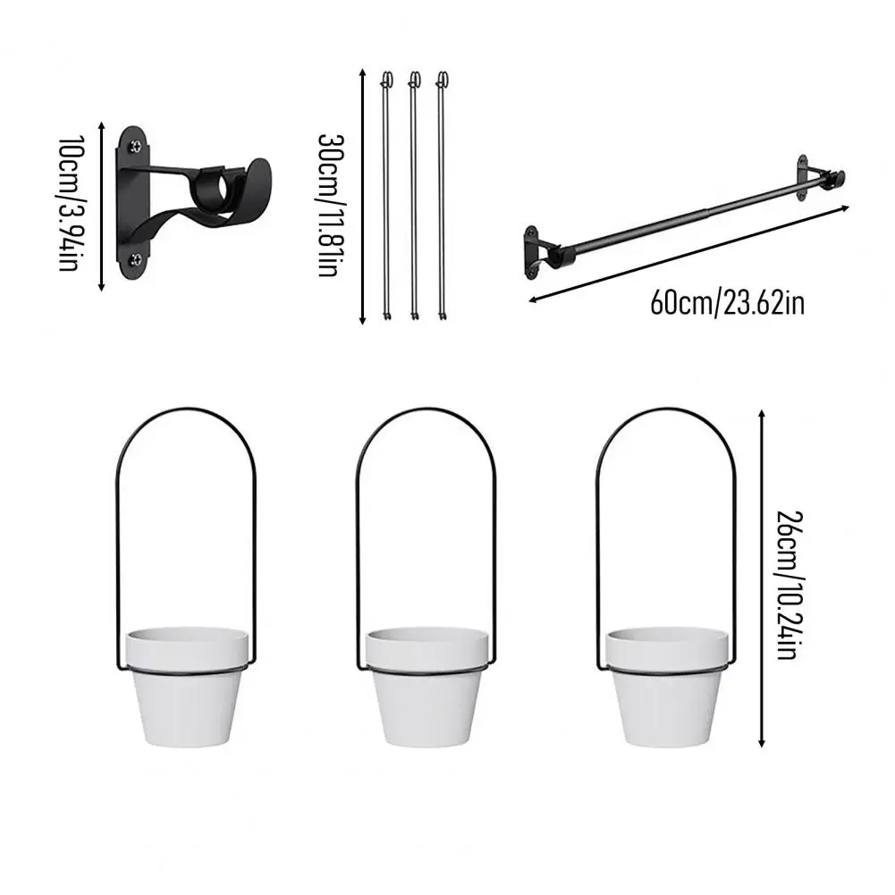1 Set Hanging Plant Pot Wall Plant Hanger Includes Adjustable Metal Rod 3 Planters And Nylon For Indoor Windows Ceilings Walls