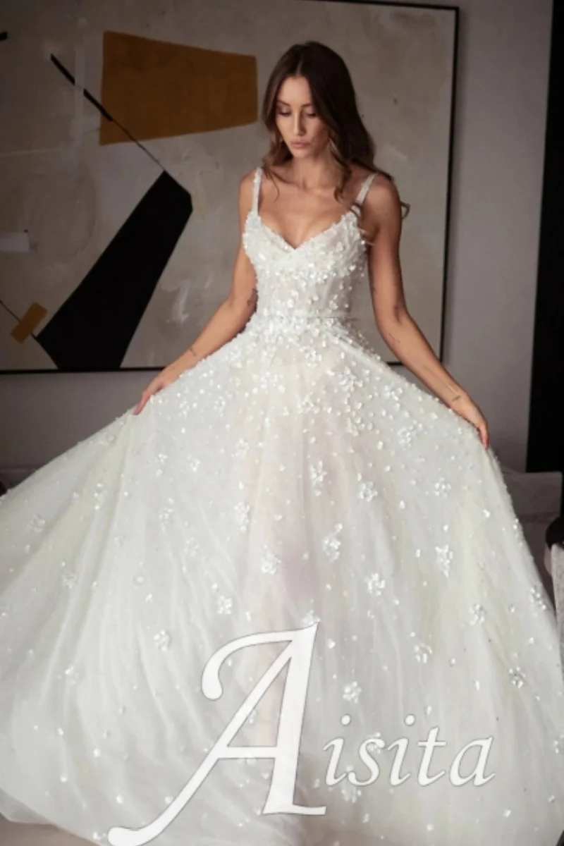 Abiti da sposa senza schienale con scollo a cuore Applicazioni in pizzo Abiti da sposa personalizzati a-line senza maniche per le spose Abiti da sposa