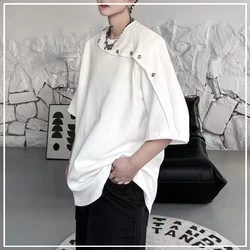 2024 Summer Advanced Sense Deconstruction Trend Splicing Handsome Shoulder Pad Korean Version Irregular Men's Clothing T-Shirts