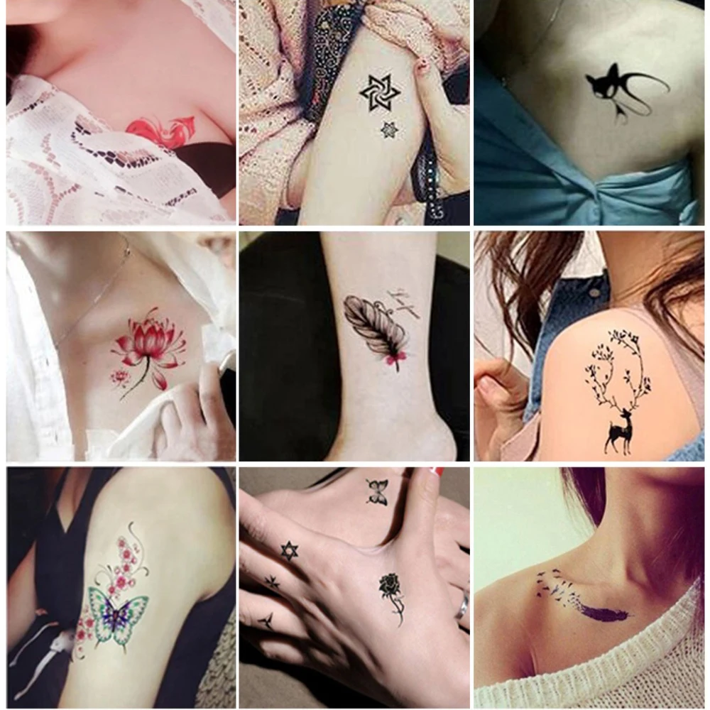 30pcs/set Waterproof Temporary Tattoo Stickers Arm Clavicle Body Art Sticker Disposable Butterfly Tatouage Temporaire