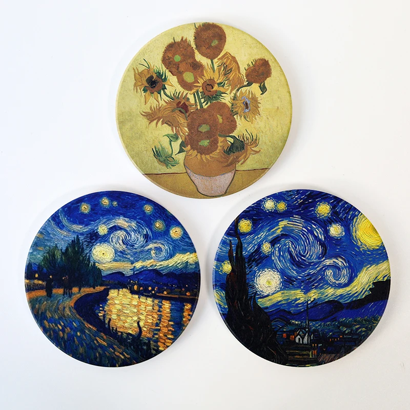 1PCS Ceramic Coaster Cork Material Non-slip Van Gogh Starry Sky High Temperature Cup Mats Round Pad Kitchen Items Accessories