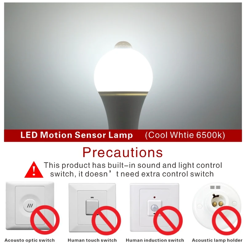 PIR Motion Sensor Lamp 5W 7W 9W 12W LED Bulb E27 110V 220V Auto Smart Led PIR Infrared Body Light AC 85-265V Motion Sensor Light