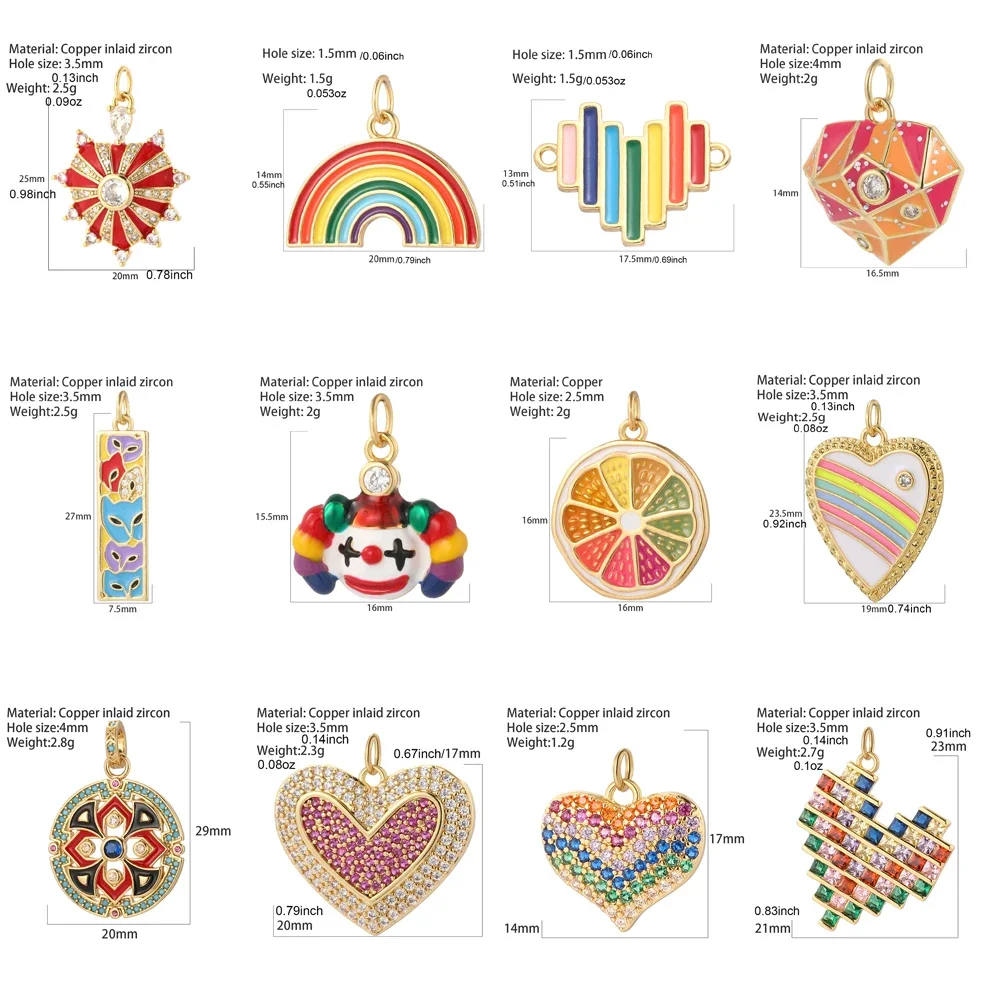 Bohemian Heart Bag Chrams for Jewelry Making Supplies Gold Color Dijes Diy Bracelet Necklace Earring Rainbow Butterfly Charm