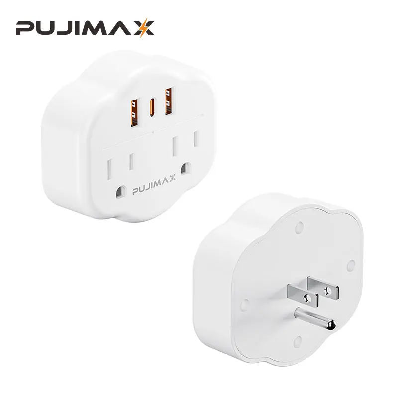 PUJIMAX Multi Plug Outlet Extender With USB, Electrical Wall Outlet Splitter with 3 USB Ports and 2 Outlet, For Travel,Office