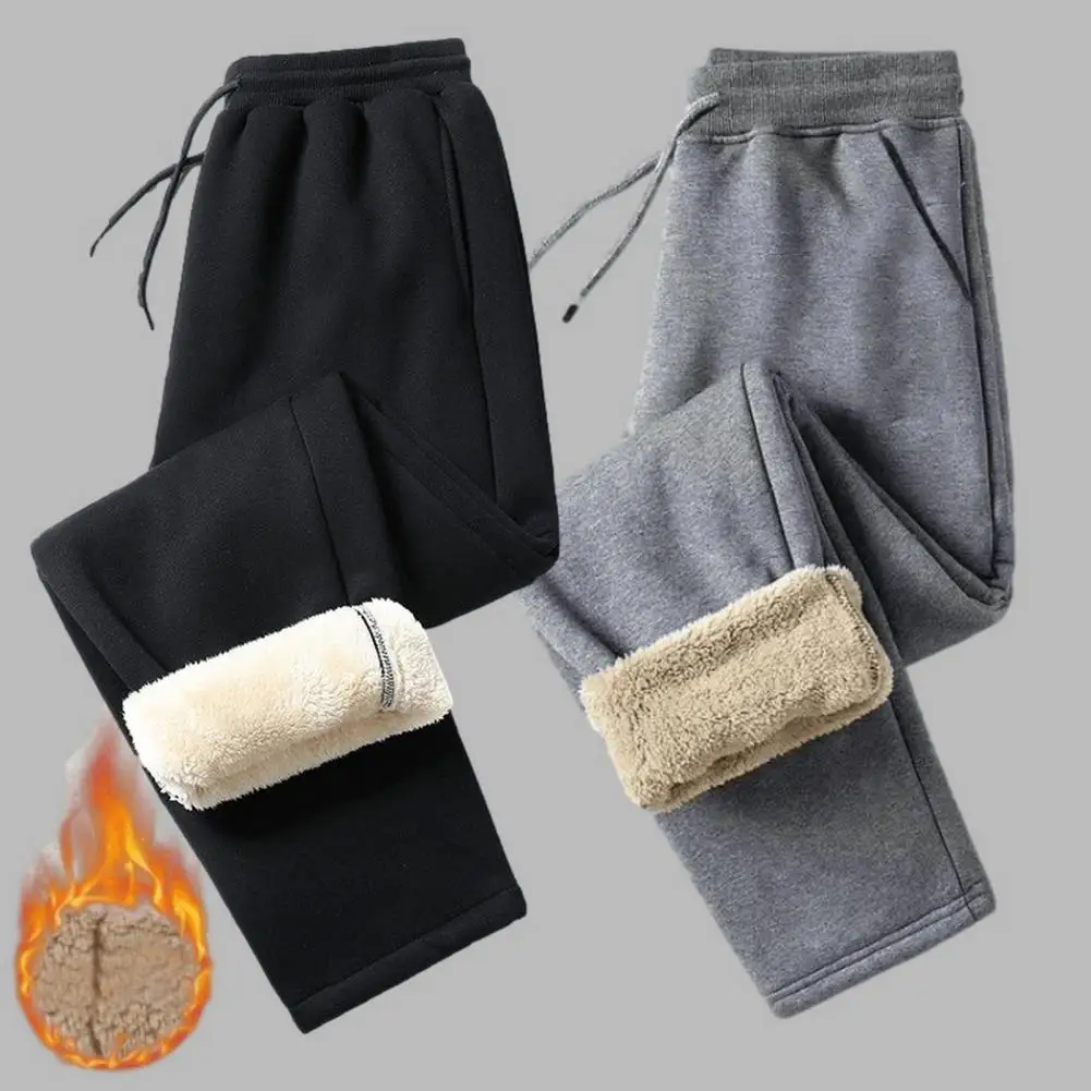 Drawstring Elastic Waist Pants Thick Plush Drawstring Sweatpants with Ankle-banded Pockets Men's Fall Spring Mid Waist Long