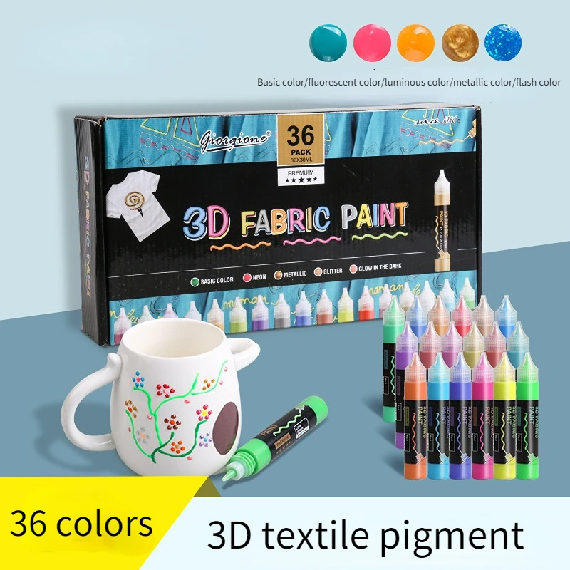 24/36 Color Textile Pigment 3D Three-dimensional Acrylic Paint DIY Hand Painting Wall Painting Multifunctional Pigment Set