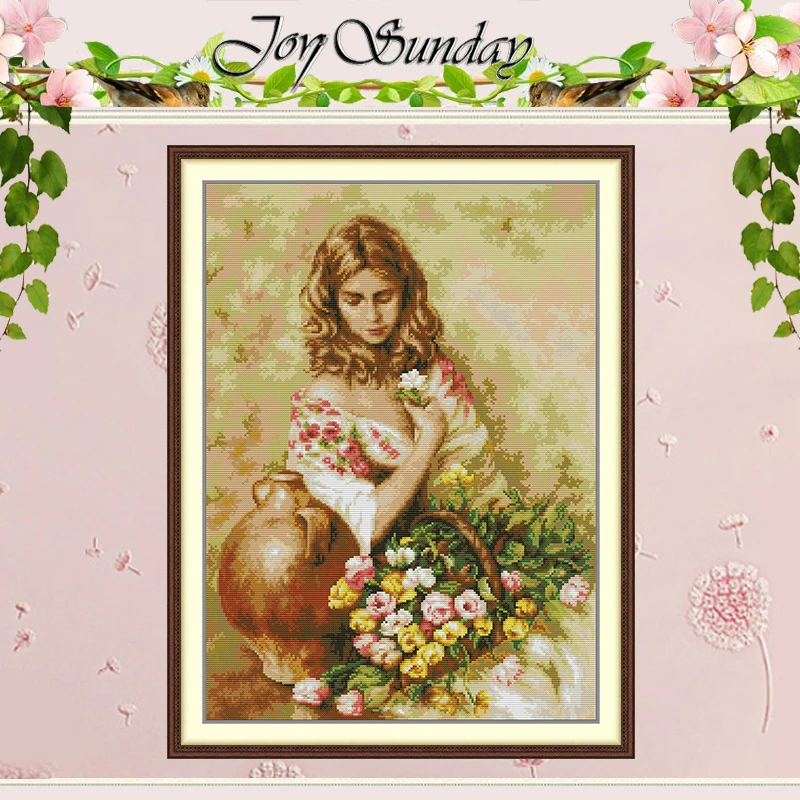 

Набор для вышивания крестиком с цветочными узорами, 11CT, 14CT, 16CT, HD, с нанесенным рисунком, DMC, для рукоделия