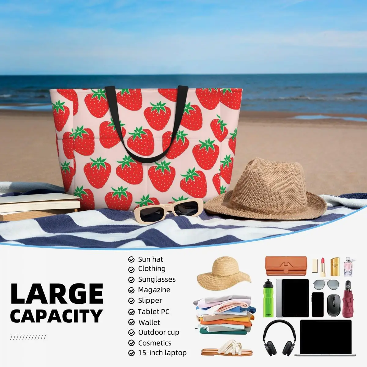 Simpatica borsa da viaggio da spiaggia alla fragola, borsa da viaggio per feste regali per adulti regalo di compleanno modello Multi-stile