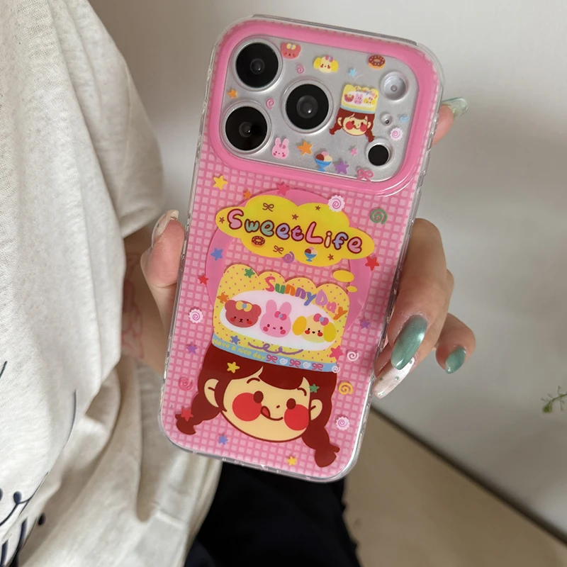 Korean Cute Girl Animal Plaid Pattern Magnetic Phone Case For iPhone 17 Pro 16 15 Pro Max Cover with Magsafe Stand Holder Cases view 2