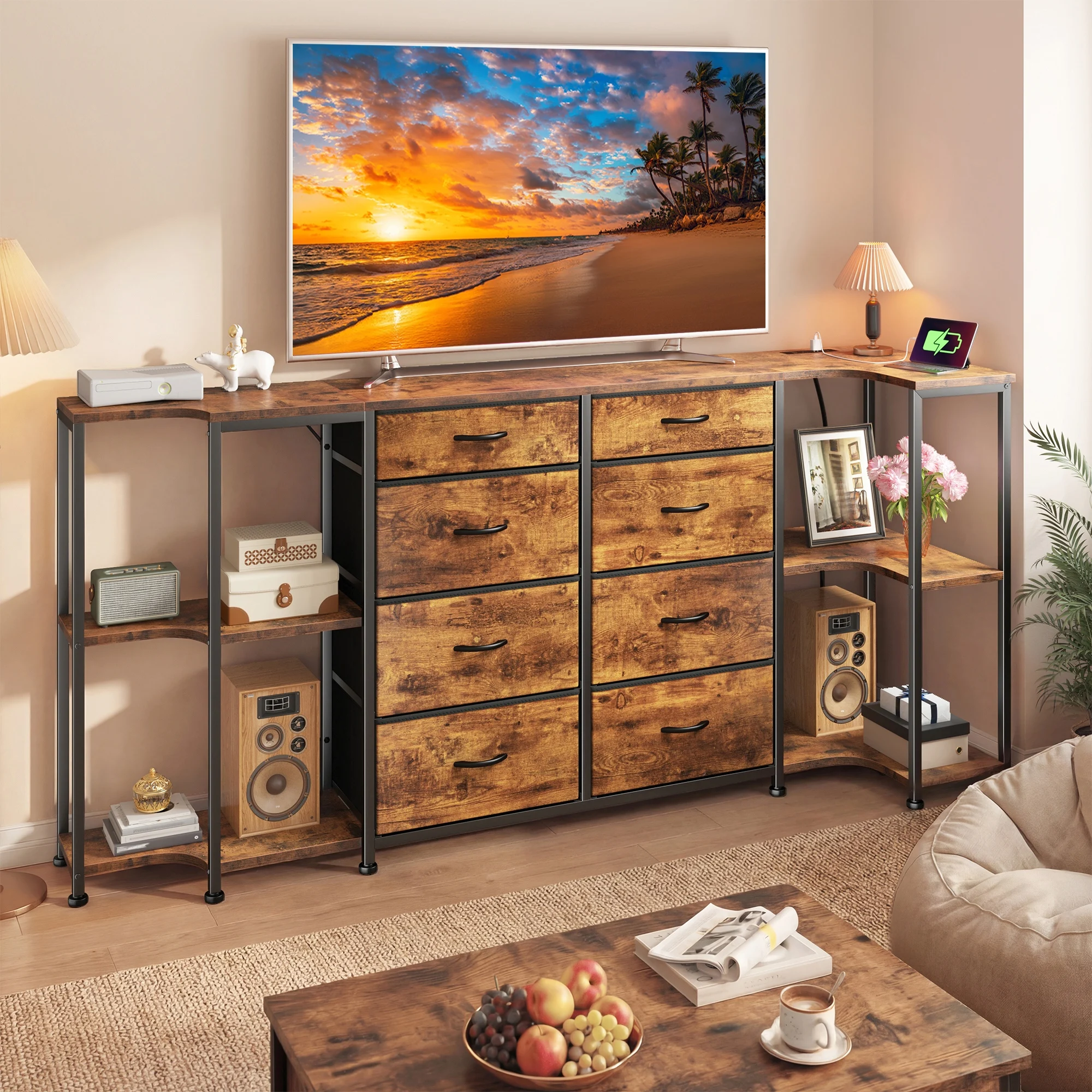 Dresser for Bedroom with Power Outlets,TV Stands for 55/65/75