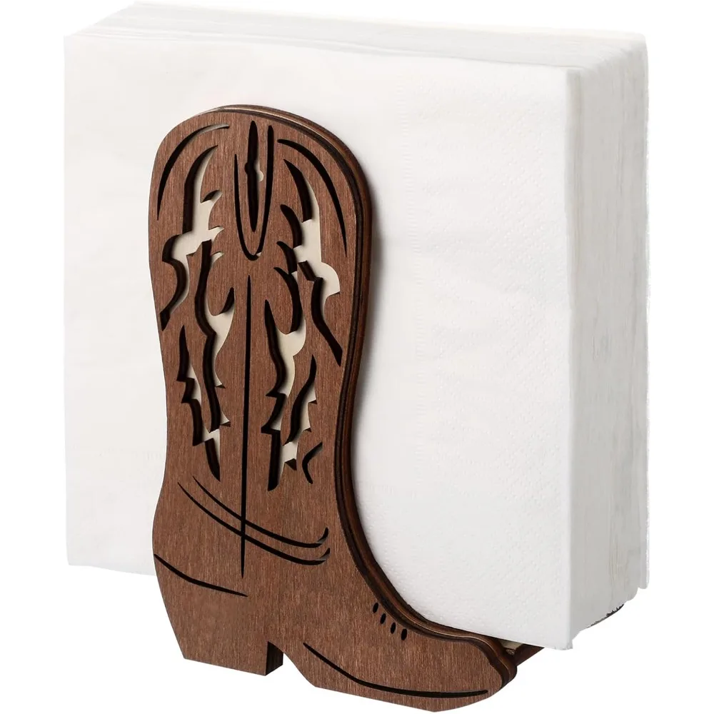 1pcs 3D Wooden Village Western Cowboy Boot Napkin Holders Vintage Brown Paper Napkin Table Kitchen Tissue Stands