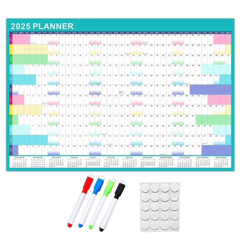 2025 Wall Calendar Yearly Wall Planner with Erasable Marker and Adhesive Sticker Dropship