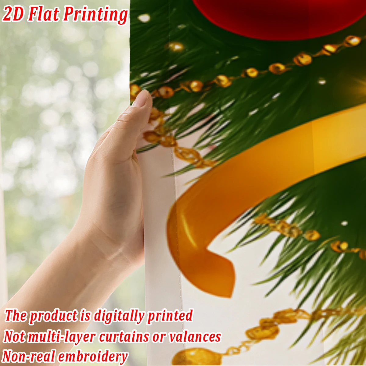 Tenda trasparente da cucina con stampa piatta natalizia con ramo di pino con fiocco a sfera di buon Natale per feste di decorazioni per la casa di Natale