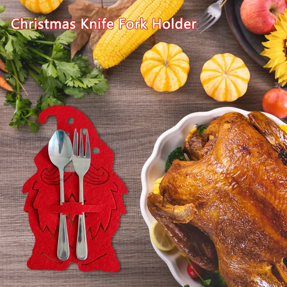 Household Santa Claus Xmas Tree Cutlery Pocket Cutlery Bag Tableware Organizer Christmas Knife Fork Holder Table Decorations view 4