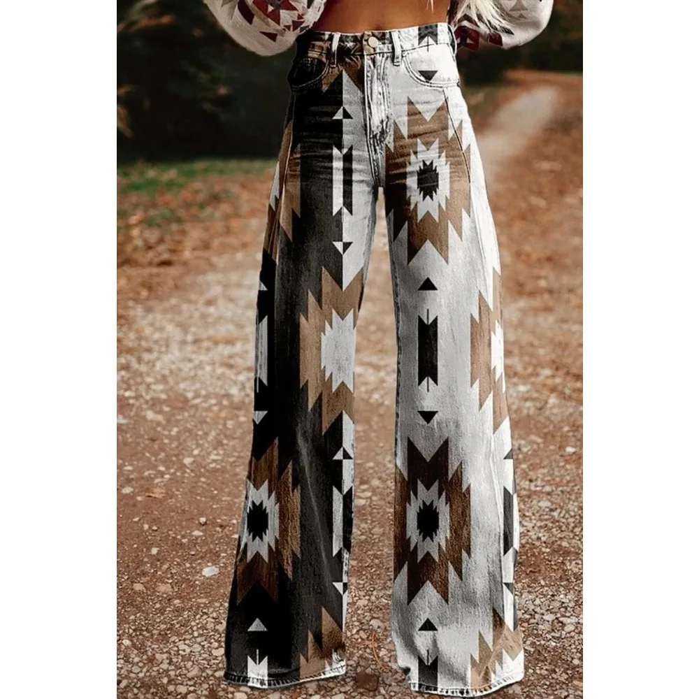 Damen Y2K Retro Print High Waist Wide Leg Pants Hip Hop Punk Streetwear Ästhetische Lässige Weite Hosen mit Taschen XXS-3XL – Detail 13