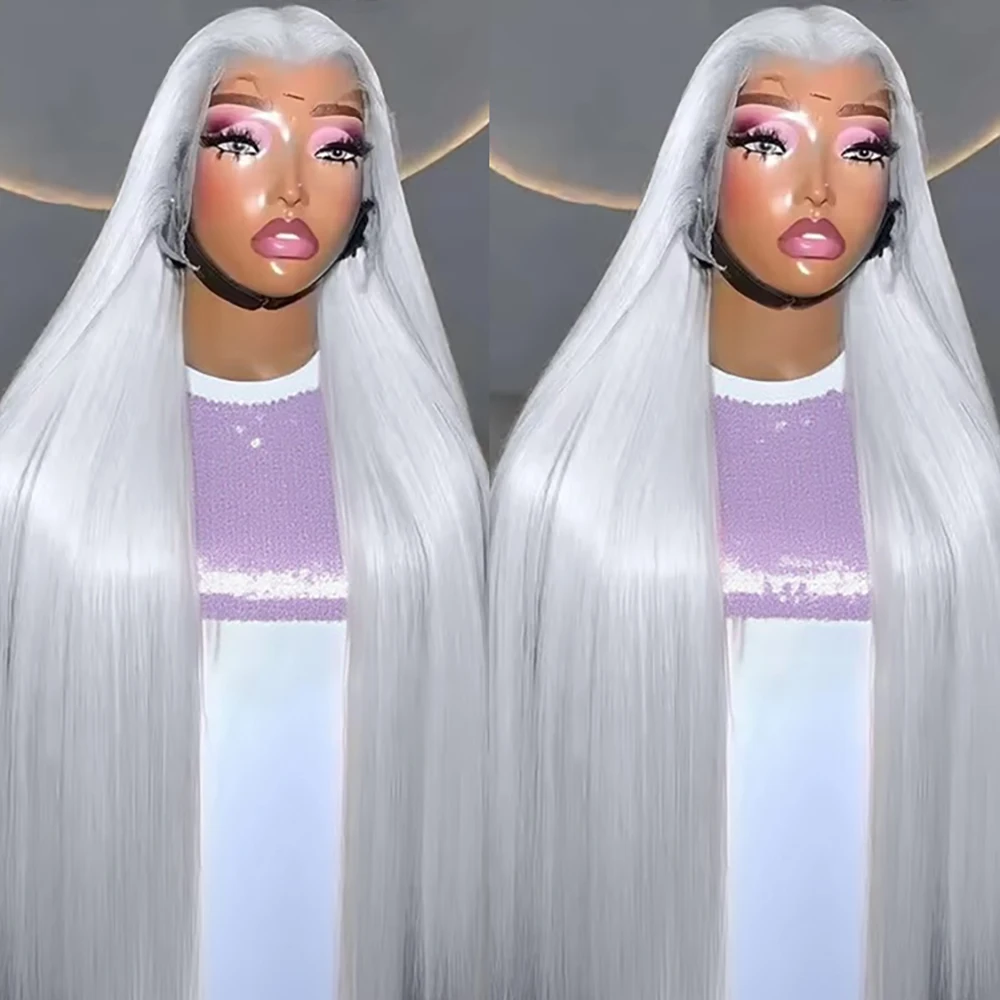 40 pulgadas gris plateado recto 13x6 HD pelucas delanteras de encaje cabello humano brasileño 13x4 pelucas frontales de encaje de color para mujeres 250% de densidad