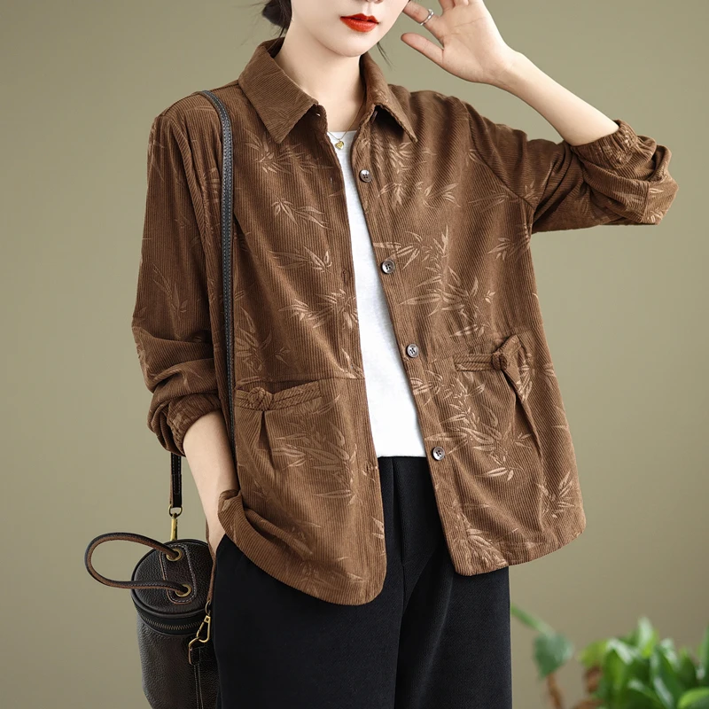 

Новинка весны 2026, повседневный вельветовый женский кардиган или куртка для мам средней высоты, пальто в стиле ретро большого размера