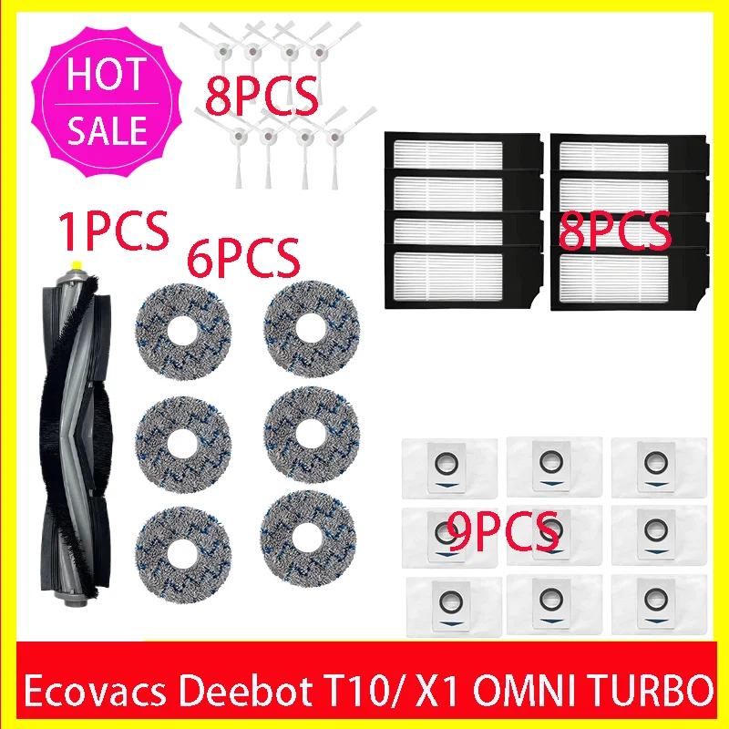 Ecovacs Deebot X1 OMNI / T10 OMNI Robotstofzuiger Reserveonderdelen, rubber / zijborstel, deksel, Hepa-filter, dweildoek, stofzak