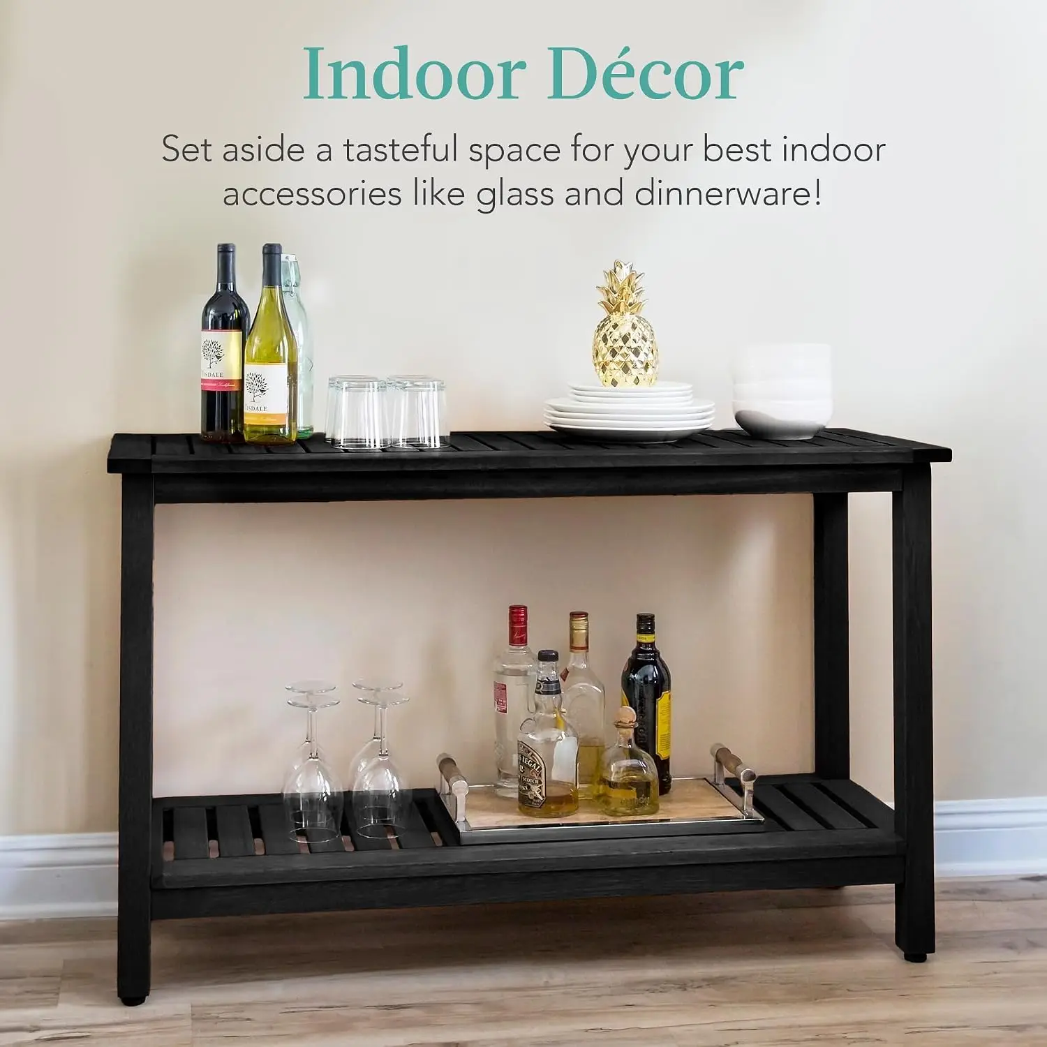 Wood 2-Shelf Console Table Indoor Outdoor Multifunctional Buffet Storage Organizer 48in w/Foot Sliders, Customized