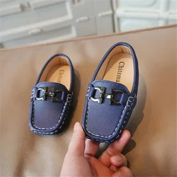 Loafers Boy Children's Moccasin PU Leather Low-top Shoes Luxury Metal Buckle Casual Comfortable Slip on Loafers Baby Soft Flats