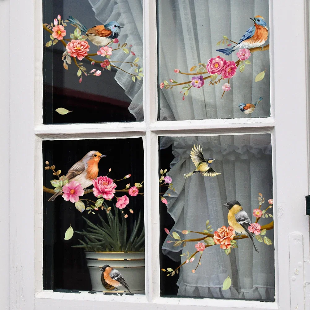 30*60cm Branch Bird Flower Wall Sticker Window Sticker Living Room Bedroom Restaurant Decorative Self-adhesive Wall Sticker