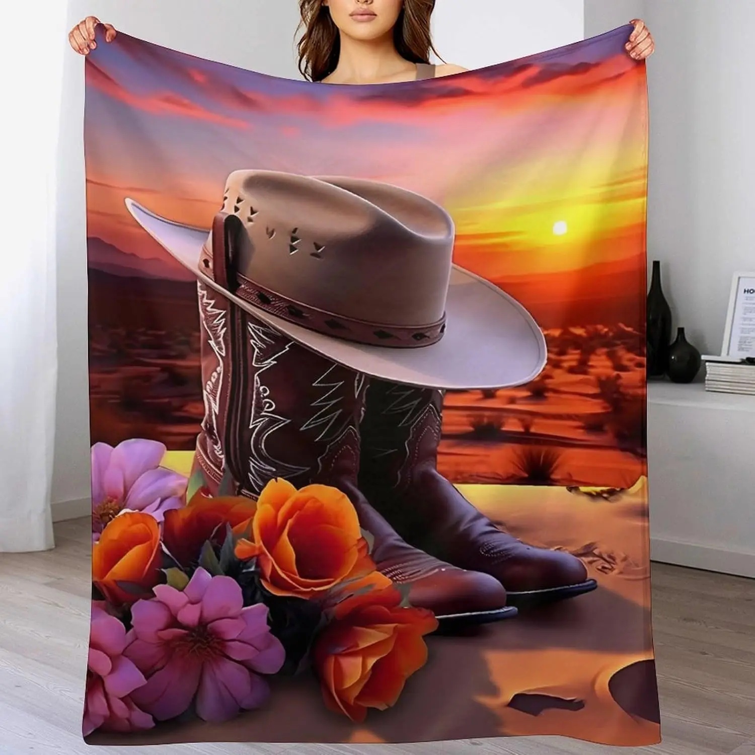 Beach Cowboy Boots Blanket Premium Super Soft Cozy Warm Bed Blanket Couch Decorative Throw Blankets for Living Room Bedroom Dorm