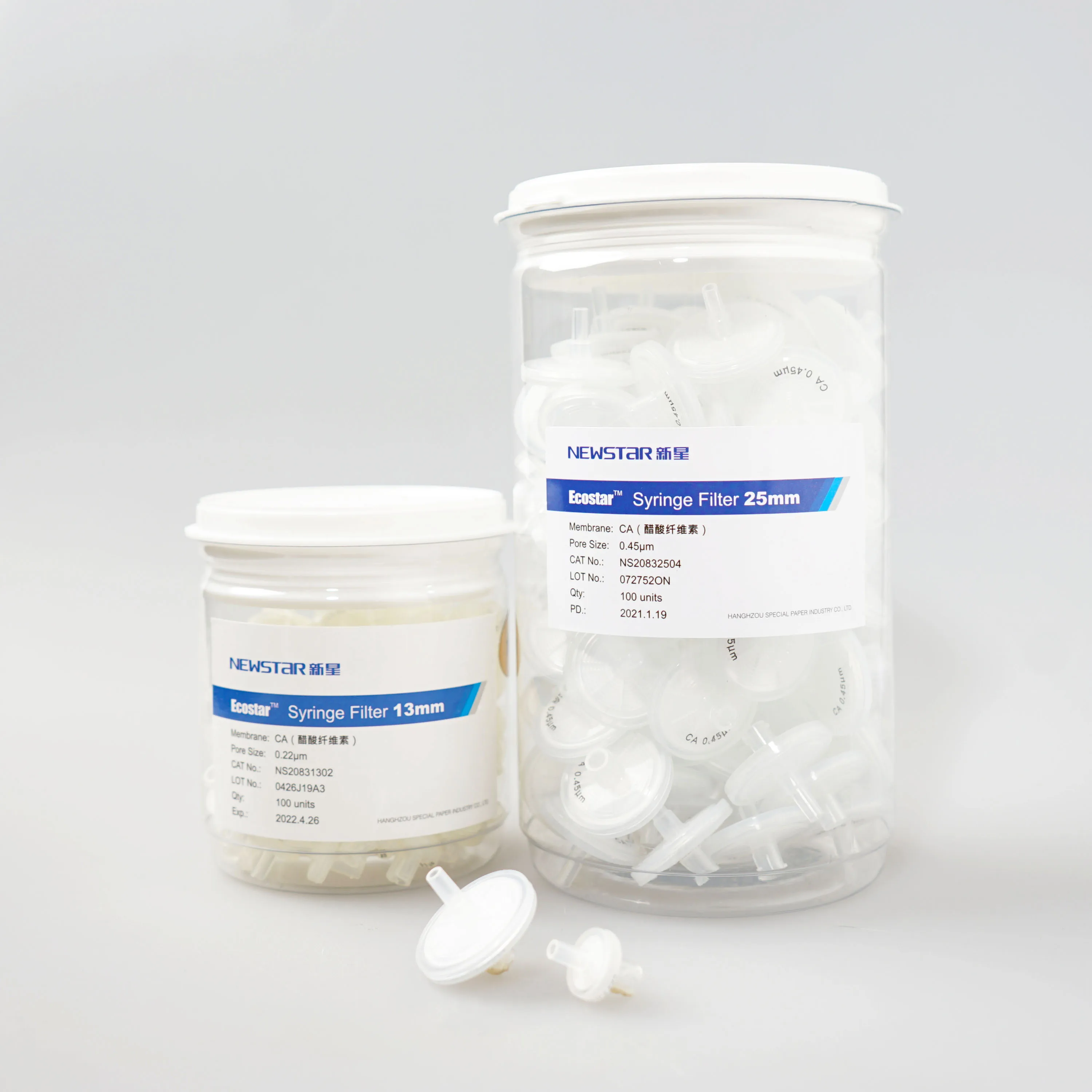 NEWSTAR CA(Cellulose Acetate) Syringe Filters Pore Size 0.22um 0.45um 13mm 25mm 33mm Diameter Aqueous Samples Lab Filtration