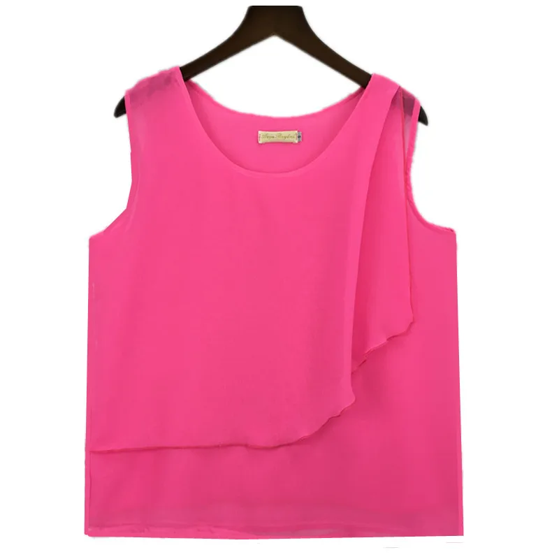 Camisetas sin mangas de chifón de color sólido para mujer, blusas casuales de verano, blusas femeninas de talla grande, top de chifón para mujer