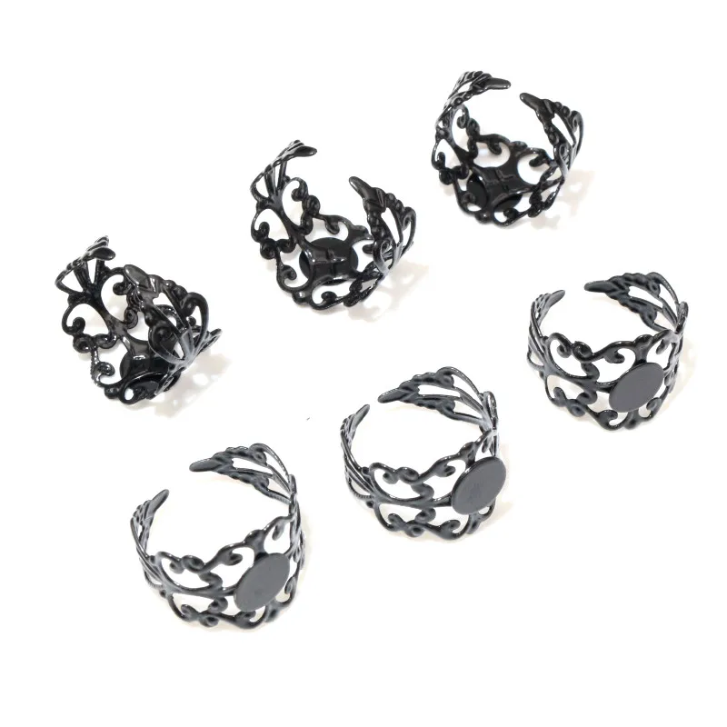 

10pcs 8mm Black Plated Brass Adjustable Ring Settings Blank Base,Fit 8mm Glass Cabochons Buttons Ring Bezels