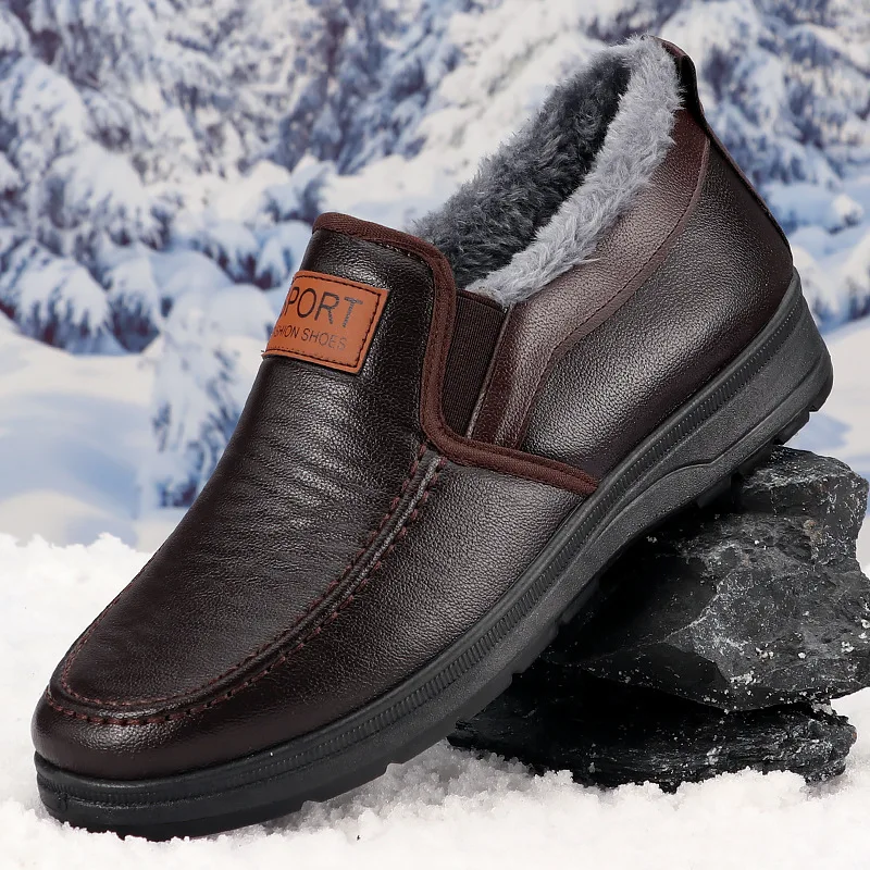Herren Winter Slip-On Schneeschuhe mit Fleecefutter, Obermaterial aus synthetischem PU, rutschfeste Gummisohle, warme, lässige Outdoor-Wanderschuhe für ältere Menschen. – Detail 6
