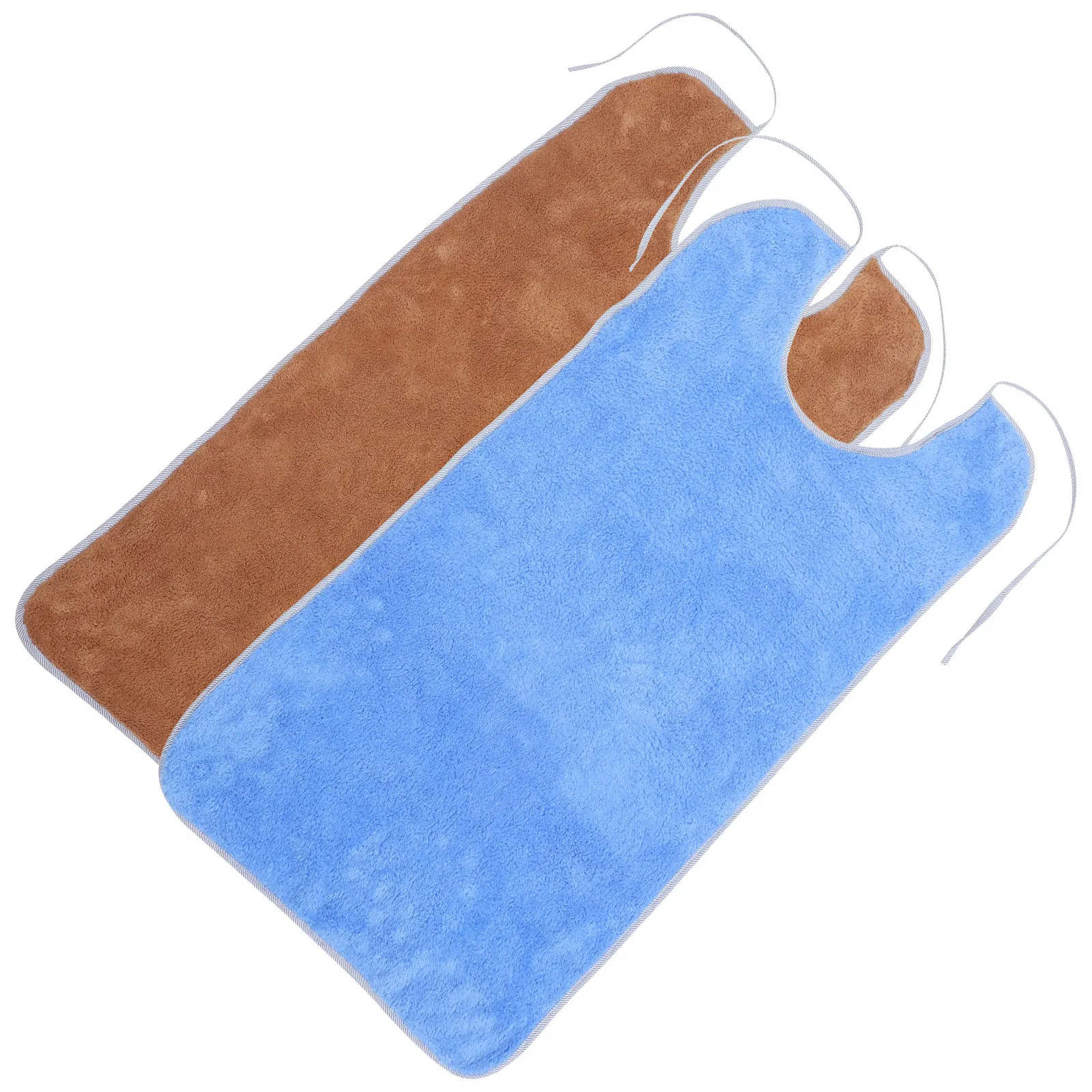 

2pcs Reusable Waterproof Leakproof Adult Bib Adjustable Tie Strap Foldable Lightweight Eating Bib For Elderly Large Polyester