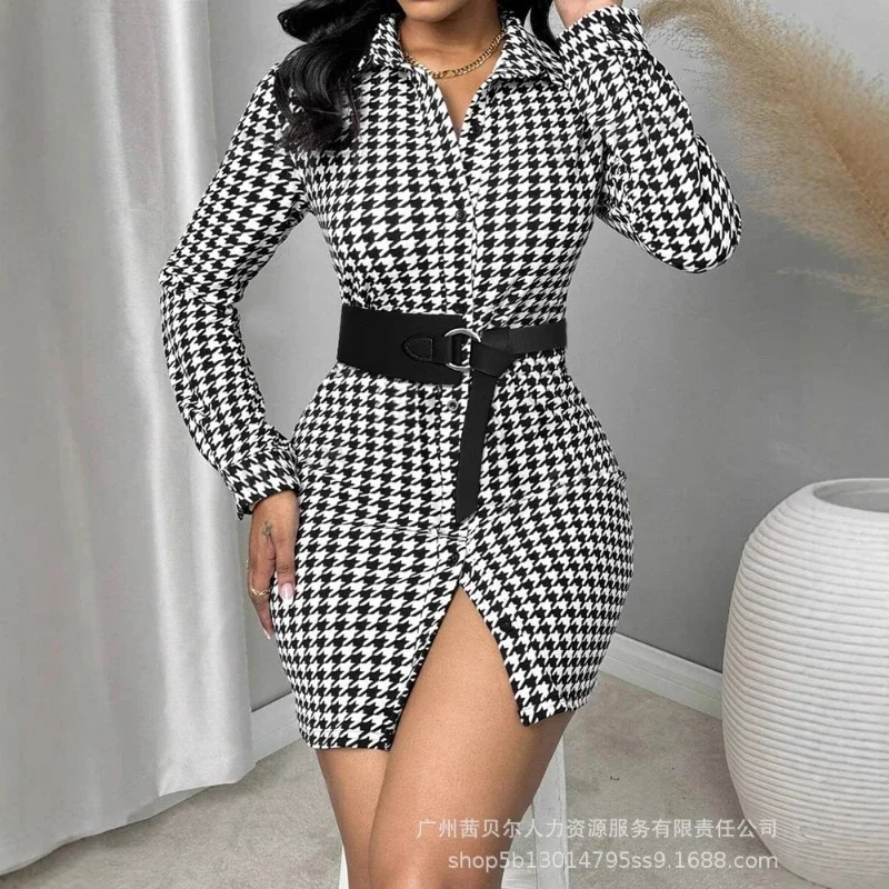 

Shirt Dress Women Mid Length Dresses Plaid Bodycon Sexy Sheath High Waist Hip Wrap Y2k Slim Elegant Party Work Spring Vestidos