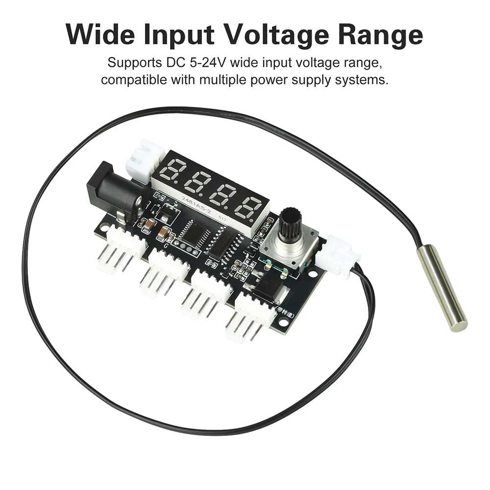 Vierkanaliger PWM-Lüftergeschwindigkeitsregler mit Digitalanzeige, 5-24V Weitspannung, 5A Hochleistungs-Kühlmodul für PC-Hardware – Detail 4