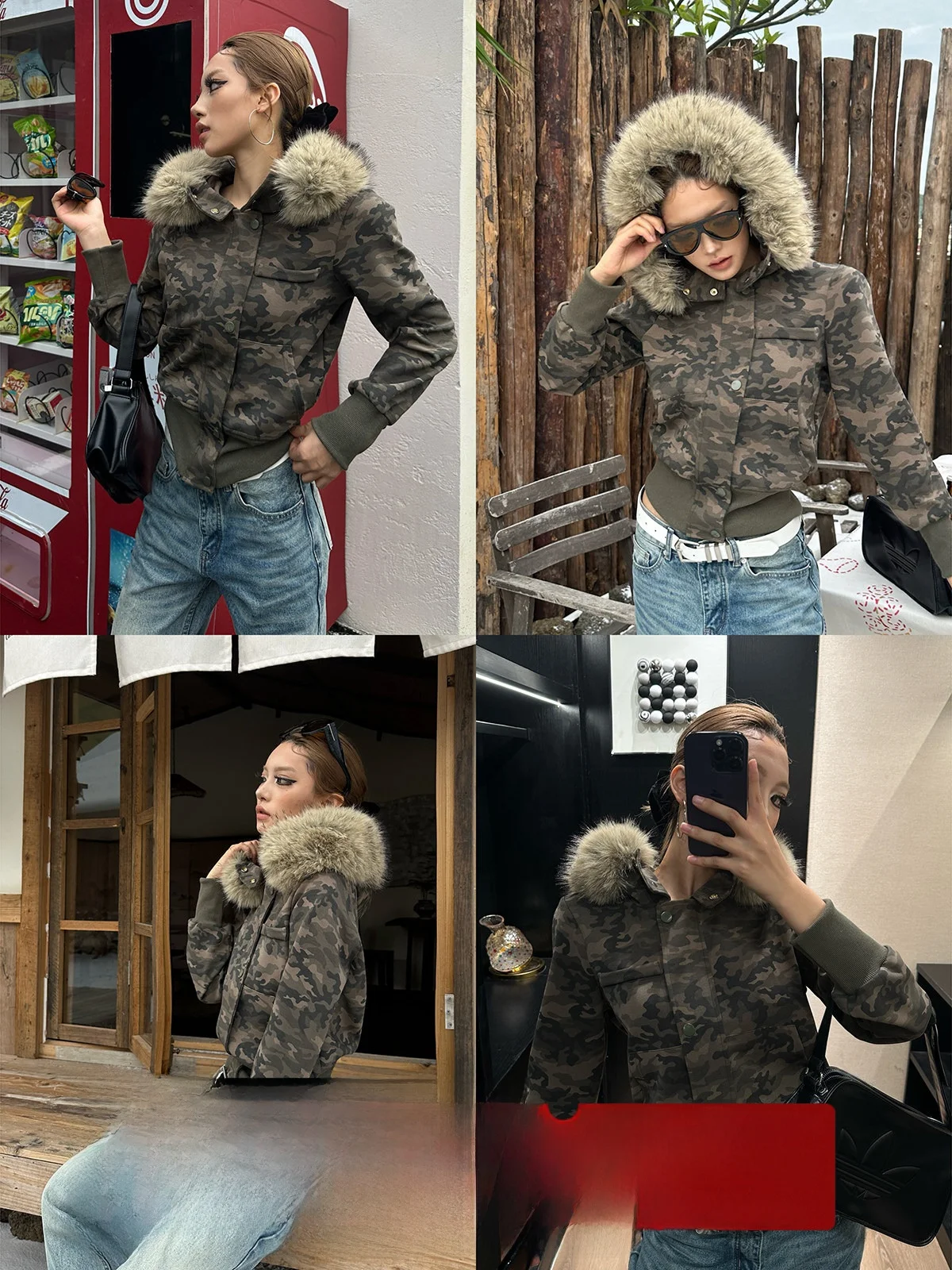 

Куртка GOGOBURN в американском стиле с камуфляжным принтом, женская, свободного кроя, повседневная, с эффектом стройности, с меховым воротником, осенне-зимняя модель