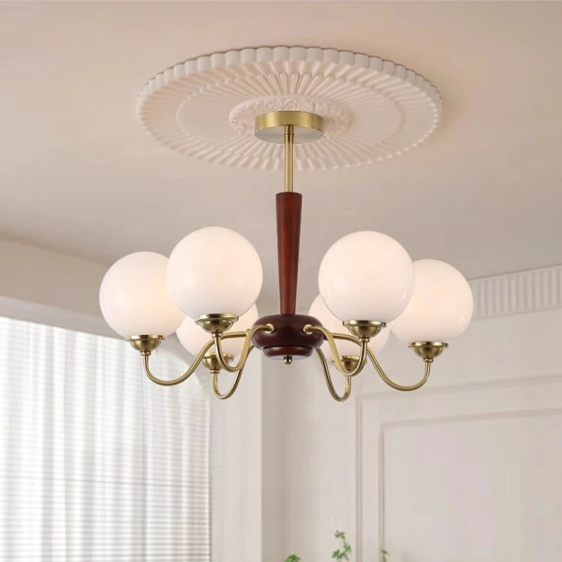 French Electroplating Gold Wrought Iron Chandeliers White Glass Hanging Lamp Living Room Bedroom Hotel Restaurant Pendant Lights