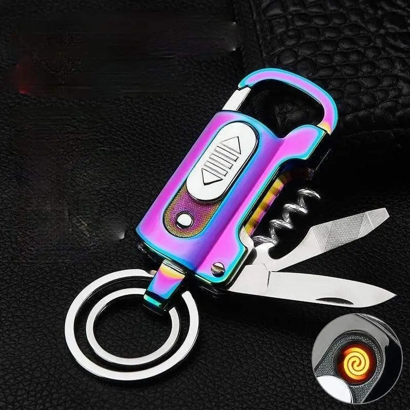 Keychain Wine Opener Knife Flashlight One-word Screwdriver Multi-function Metal Windproof Electronic Lighter Gadget