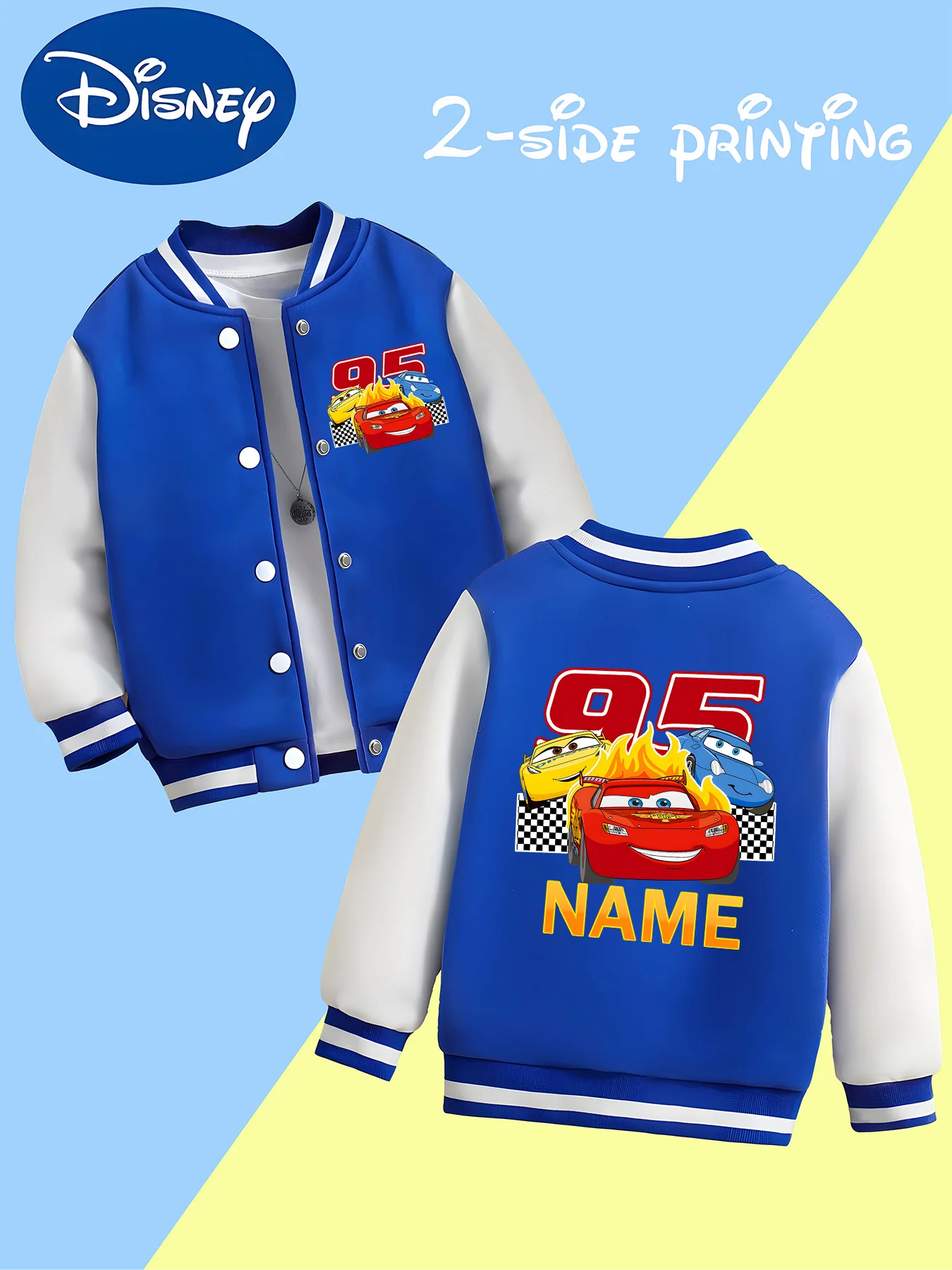 سترة بيسبول MINISO Disney Boys - فريق Cars 95، led by Lightning McQueen، رائعة جدًا، حفلة موضوع السباق، ملابس مدرسية يومية