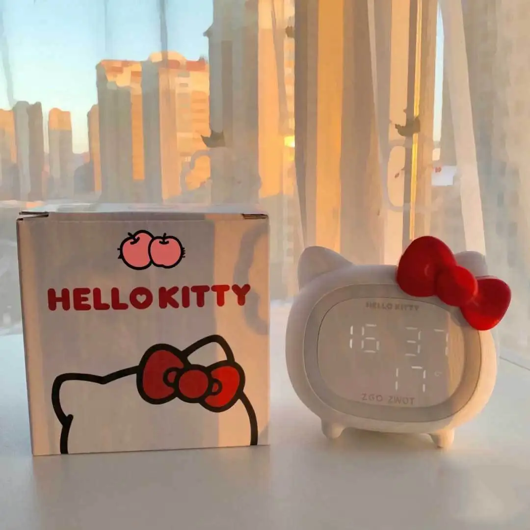 

2023 Genuine Sanrio Anime Bluetooth Audio Hello Kitty Kids Smart Alarm Clock Led Ambient Light Multi-function Kt Cat Speaker