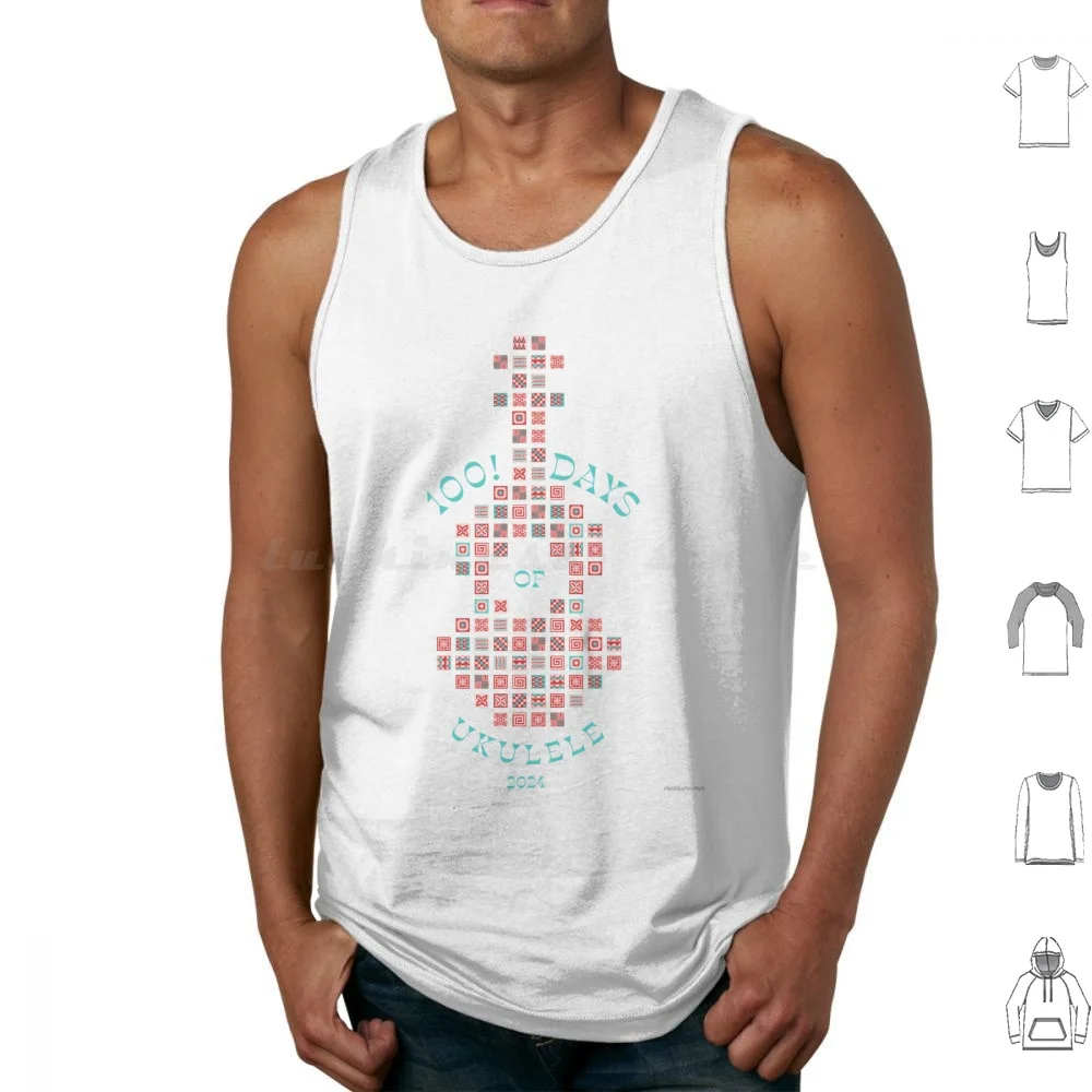 2024 Calendar Blocks 2 : Reds ( Recommended : Print On White )-100 Days Of Ukulele Tank Tops Vest Sleeveless Ukulele Uke 100