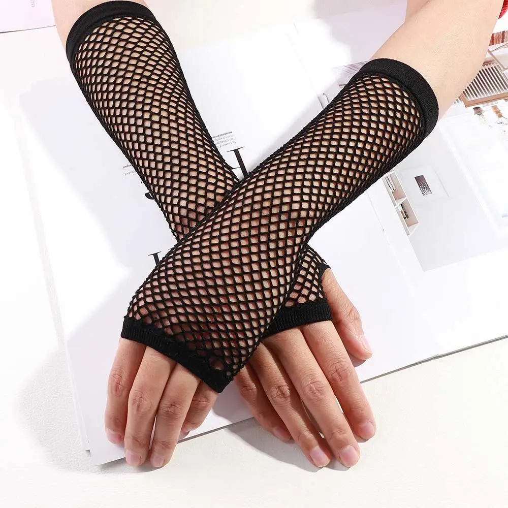 Women Lady Nightclub Fishing Net Fingerless Long Section Gloves Punk Glove Mesh Gloves Long Glove