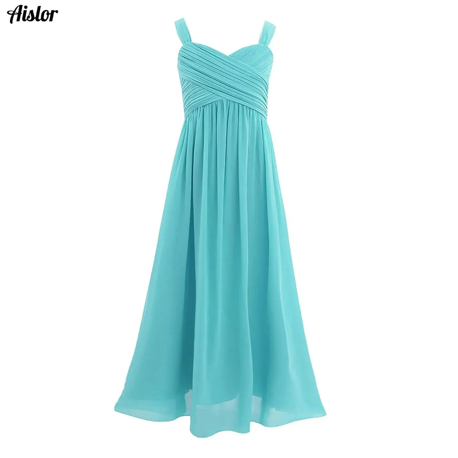 

Kids Girls Elegant Princess Dress Wedding Party Flower Girl Dress Sleeveless Pleated A-Line Maxi Gown Floor-Length Chiffon Dress