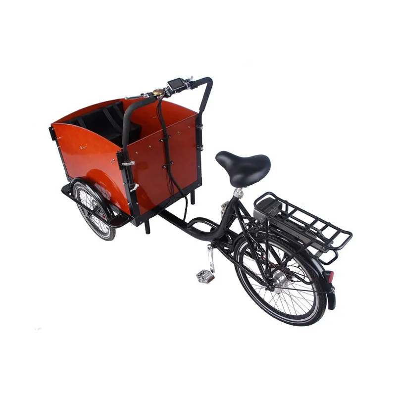 3 Wheels Pedal Electric Cargo Bike Dutch Adult Tricycle Family Bicycle Street Kids Scooter for Sale Customizable