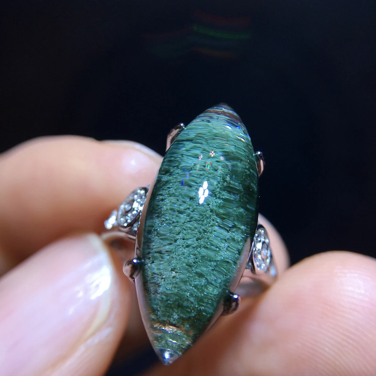 Natural Green Phantom Adjustable Ring 22.6/9.2m 925 Silver Bead Phantom Women Men Jewelry AAAAAA