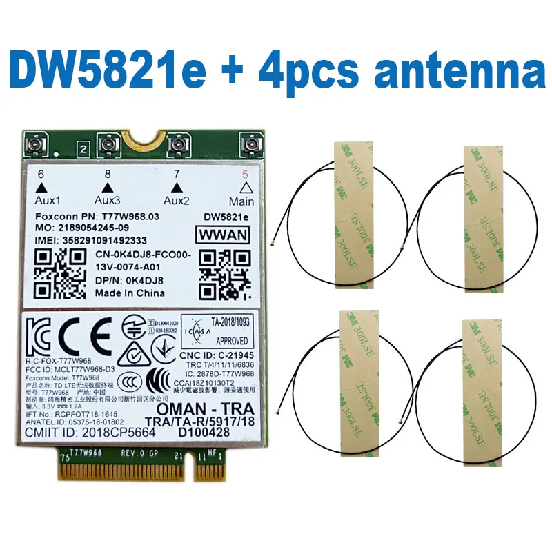 USB3.0 T77W968 لـ Dell DW5821e LTE Cat16 GNSS 5G وحدة بطاقة WWAN لـ Lattitude 5420 5424 7424 خط العرض القوي 7400 / 7400 2-in