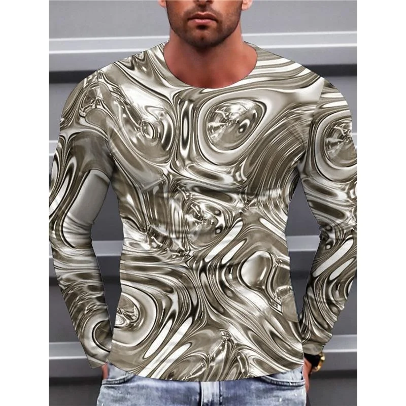 Fashion Cool Texture Pattern T-Shirt For Men Colorful 3D Printed T Shirts Summer Casual Long Sleeves Loose Round Neck Tops Tee