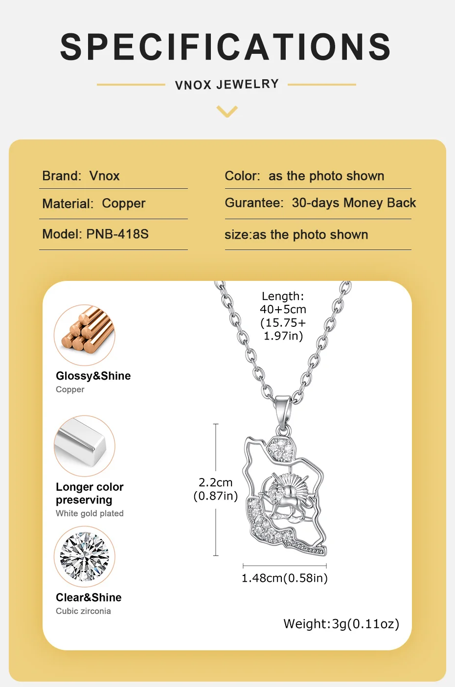 Vnox Vintage Löwen-Halskette für Damen, Kupfer, weiße Zirkonia, iranisch-persische Sonnen-Löwen-Halskette, Statement-Schmuck – Detail 4