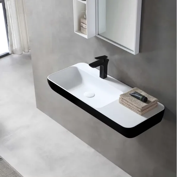 Solid Surface Artificial Stone Wall-hung Bathroom Wash Basin Matt White Black